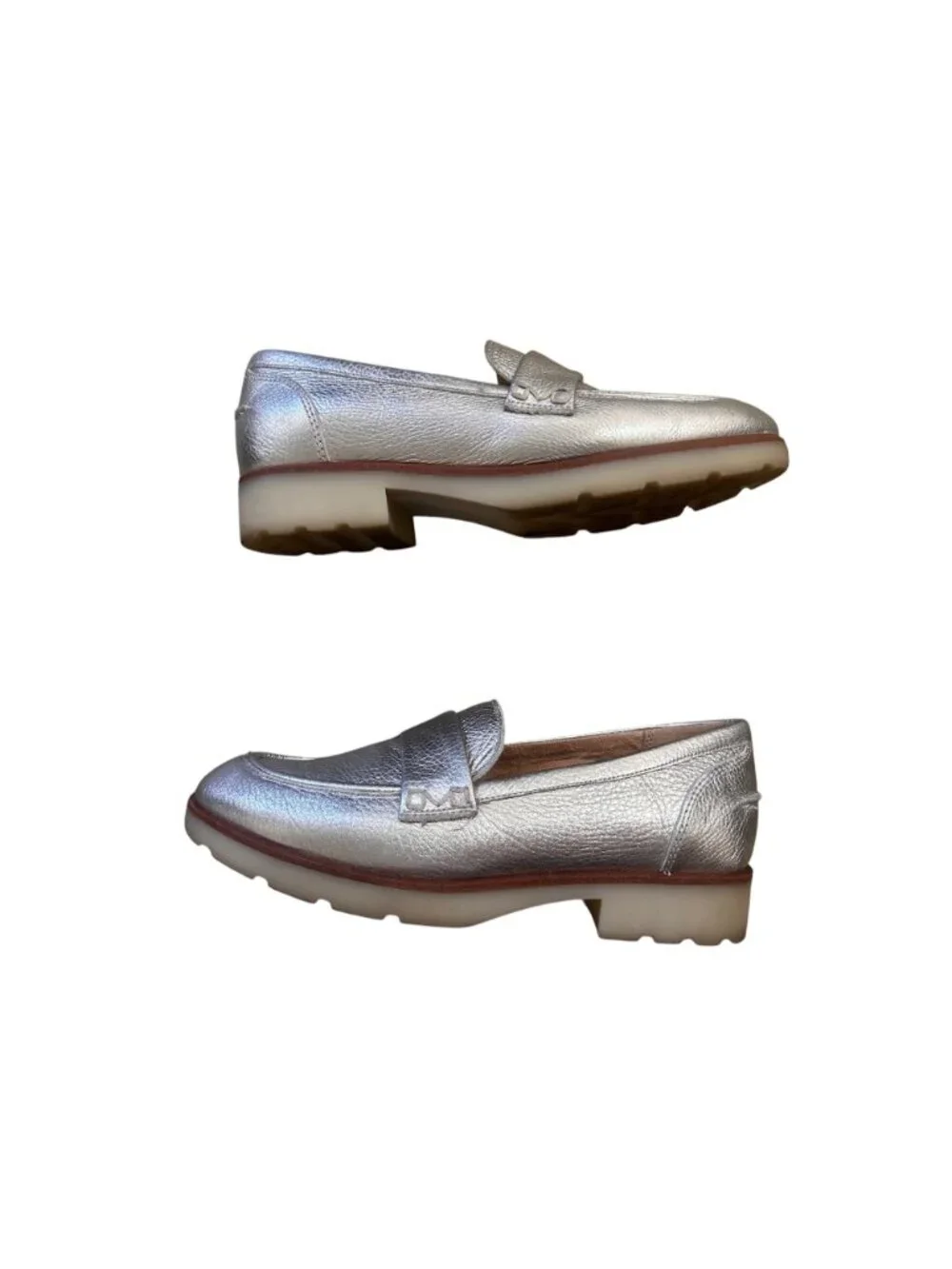Vionic Cleo Loafers 8.5 Silver Metallic Orthotic Arch Support Leather Classic